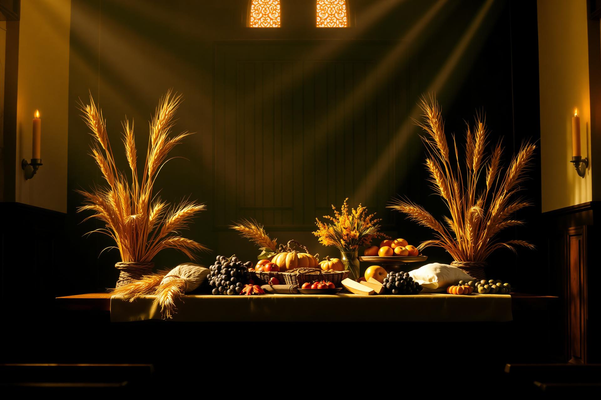 Harvest altar with wheat and fruits